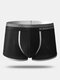 Men Sexy Mesh Boxer Briefs Nylon Breathable Striped Belt Mid Waist Underwear - Black