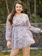 Plus Size Casual Crossed Front Floral Print Dress - White