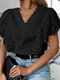 Eyelet Ruffle Sleeve Lace V-neck Blouse For Women - Black