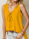 Solid Color Knotted Sleeveless V-neck Tank Top For Women - Yellow