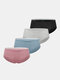 4Pcs Plus Size Women Stripe Cotton Seamless Breathable Antibacterial Mid Waist Panties - #03