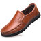 Men Genuine Leather Soft Slip-ons Business Casual Shoes - Yellow
