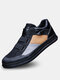 Men Stylish Microfiber Leather Non Slip Color Blocking Casual Skate Shoes - Black