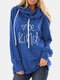 Letter Print Turtleneck Long Sleeve Casual Sweatshirt For Women - Blue