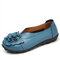 LOSTISY Large Size Flower Leather Comfy Lazy Flats For Women - Light Blue