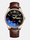7 Colors Leather Stainless Steel Men Casual Business Watch Waterproof Pointer Calendar Quartz Watch - Gold Case Black Dial Brown Band