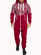 Mens Casual Hooded Jackets Loungewear Slim Siamese Sweater Hooded Overalls Sports Jumpsuits - Red