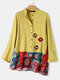 Ethnic Print Patchwork Embroidered Long Sleeve Shirt - Yellow