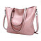 Vintage Oil PU Leather Tote Handbag Shoulder Bag Capacity Big Shopping Tote Crossbody Bags For Women - Pink