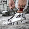 Men Lace up Leather Casual Sneakers - Silver