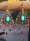 Vintage Bohemian Hollow Carved Rhombus Inlaid Rhinestone Alloy Earrings - Colorful