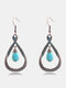 Vintage Distressed Cross Drop-shaped Inlaid Agate Turquoise Zinc Alloy Earrings - #01