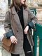 Plaid Long Sleeve Turn-down Collar Coat For Women - Grey
