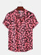 Mens Flamingo Print Revere Collar Holiday Short Sleeve Shirts - Black