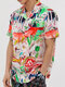 Mens Colorful Print Buttons Short Sleeve Shirts - White
