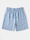 Mens Solid Color Large Pocket Linen Basics Drawstring Shorts - Blue