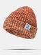 Unisex Coarse Knitted Mixed Color Letter Label All-match Warmth Beanie Hat - Orange
