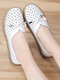 Women Casual Butterfly Knot Breathable Hollow Soft Leather Flats - White