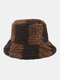 Women & Men Lamb Fur Contrast Color Casual Warm Couple Hat Bucket Hat - Coffee