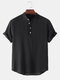 Mens Basic Solid Color Linen Short Sleeve Henley Shirt - Black
