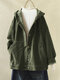 Vintage Corduroy Solid Color Hooded Pockets Plus Size Jackets - Green