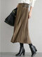 Solid Pleated Stitch Elegant Midi Skirt For Women - Brown