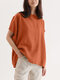 Camiseta holgada informal de manga corta con cuello redondo Cuello - naranja