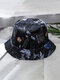 Unisex Cotton Cloth Double-side Starry Sky Wave Pattern Casual Ourdoor Sunshade Foldable Bucket Hats - (Black)Starry Sky