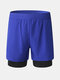 Mens Solid Color Quick Dry Sports Running Casual Stretch Shorts With Compression Liner - Blue