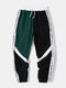 Mens Corduroy Side Letter Ribbon Contrast Patchwork Casual Pants - Green