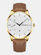11 Colors Leather Men Business Watch Decorated Pointer Calendar Quartz Watch - Brown Band Gold Case White Dial