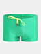 Men Sexy Solid Color Swim Trunks Retro Quick Dry Drawstring Beach Short Swimwear - Green