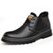 Men Outdoor Work Style Non-slip Lace Up Leather Ankle Boots - Black