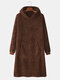 Mens Solid Color Kangaroo Pocket Plush Warm Oversized Blanket Hoodie Robe - Dark Brown