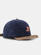 Unisex Corduroy Color-match Letter Embroidery Short Upward Curved Brim Fashion Baseball Cap - Navy