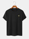 Mens Sunflower Skull Embroidery Short Sleeve Black Cotton T-Shirt - Black