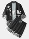 Mens Japanese Cloud Print Open Front Kimono Black Two Pieces Outfits - Black