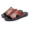 Men Metal Decoration Opened Toe Comfy Soft Sole Casual Beach Slippers - Brown