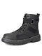 Men Pure Color PU Leather Non Slip Lace Up Casual Boots - Black