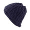 Mens Wool Velvet Knitted Hat Winter Thick Vintage Casual Ear Neck Warm Scarf Beanie Double Use - Navy Blue