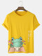 Mens Cartoon Frog Print Round Neck Loose Cotton Short Sleeve T-Shirts - Yellow