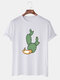Mens Tropical Cactus Printed Funny Cartoon Breathable Casual T-Shirts - White