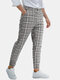 Mens Check Plaid Zipper Fly Casual Pants With Pocket - Gray