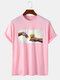 Mens Beer Figure Hand Graphic Cotton Short Sleeve T-Shirts - Pink