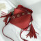 Tassel Bucket Bag PU Leather Handbag Shoulder Bags Crossbody Bag For Women - Wine Red