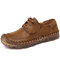 Men Hand Stitching Leather Non Slip Soft Sole Comfy Flats - Brown