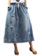 Embroidery Butterfly Loose Elastic Waist Skirt With Holes - Light Blue