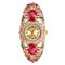 Luxury Cloisonne Watch Elegant Crystal Rhinestone Flower Watch for Women Gift - Red