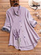 Flower Embroidery Long Sleeve Colorful Button Shirt For Women - Light Purple