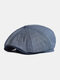Men Cotton Dacron Lattice Pattern Thin Casual Octagonal Hat Berets - Dark Blue